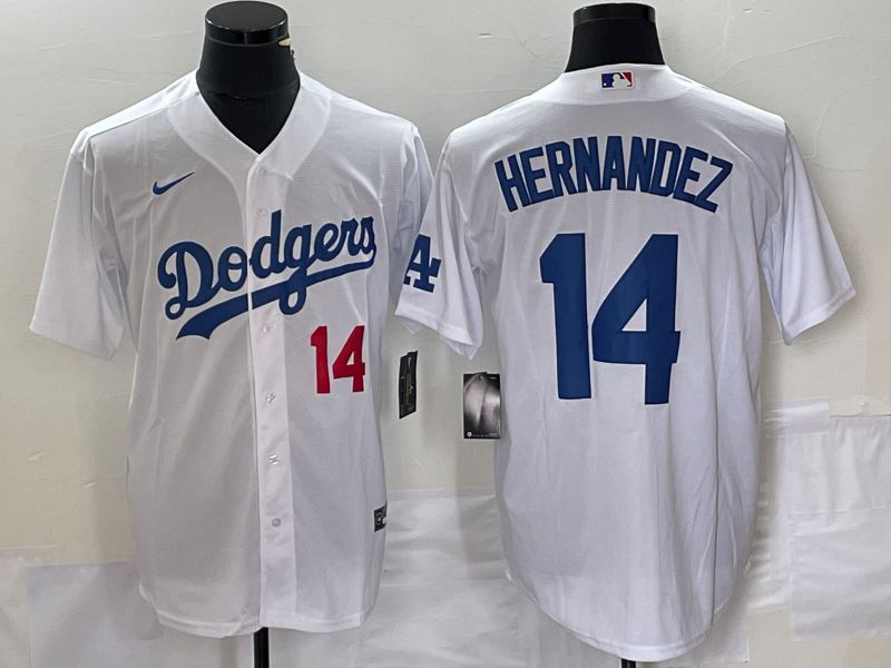 Men Los Angeles Dodgers 14 Hernandez White Nike Game 2023 MLB Jersey